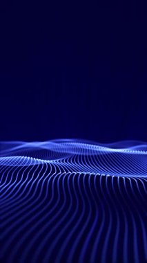 Dalgalı soyut mavi akış çizgileri dikey karanlık uzayda ilerliyor, teknoloji için pürüzsüz fütürist animasyon, 4K biçiminde arkaplan