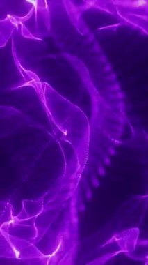 Parlayan mor dalgaların yumuşak dikey hareketi ve soyut üç boyutlu dijital akış, 4K içinde zarif ışık efekti