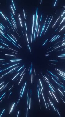Fast radial streaks of white and cyan light rushing toward the camera. Vertical high-speed motion in sci-fi warp or hyperspace. 4K.