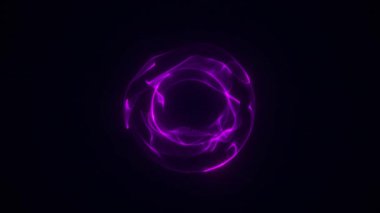 Pembe çizgilerden oluşan parlayan dönen bir küre. Fütürist ve teknolojiden esinlenilmiş hareketli soyut yatay animasyon