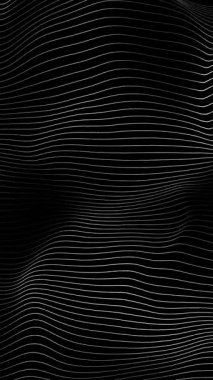 Siyah arka planda sallanan düz beyaz tel hatların zarif dikey animasyonu. Teknoloji ve tasarım görselleri için asgari soyut hareket.