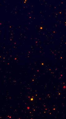 Parlayan turuncu ve kırmızı parçacıklar karanlıkta parlayan közler gibi yükselip titreşiyor. Ateşten esinlenilmiş görseller ve sinematik örtüşmeler için soyut dikey hareket.