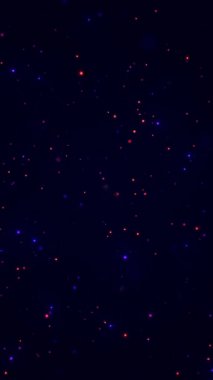 Karanlık kozmik uzayda yüzen renkli parçacıklar. Dikey 4K soyut arkaplan canlandırması.