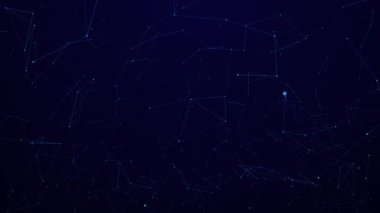 Parlak bağlantıları ve pürüzsüz kamera hareketleri olan soyut mavi pleksus yapısı. 4K 'da yatay teknoloji animasyonu.