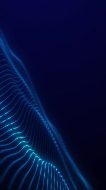 Koyu arkaplanda kıvrımlı parlak çizgileri olan mavi akış. Fütürist soyut animasyon, dijital tasarım, bilim kurgu