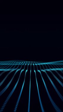 Fütürist bir dalga yapısını şekillendiren parlak mavi noktalı yüksek teknolojili dijital ızgara.