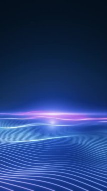 Parlak mavi ve pembe dalgalı ufuk, bilim kurgu için fütüristik soyut animasyon, teknoloji videoları, 4K arka plan