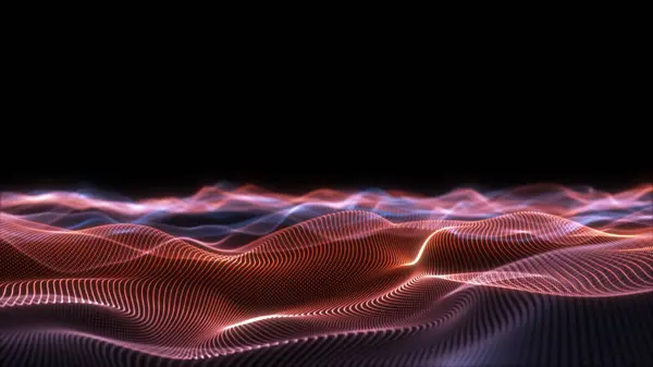 Akan kırmızı ve mavi parlayan çizgiler dinamik dijital manzara yaratıyor.