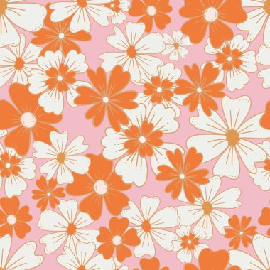 Floral retro boho pattern. Flower Power. Hippie pattern of the sixties. Summer flowers pattern. Boho style design perfect for wall art, poster, card, room decoration.