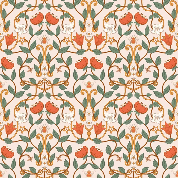 Seamless pastel retro style hand drawn floral pattern. High detailed flower 70s style texture. Vector illustration.