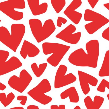 Kalpli, kusursuz vektör deseni. Soyut illüstrasyon. Sevgililer Günü arkaplanı. Aşk, romantizm ve tutku sembolleri. Paket kağıdı ve duvar kağıdı için vektör illüstrasyonu.