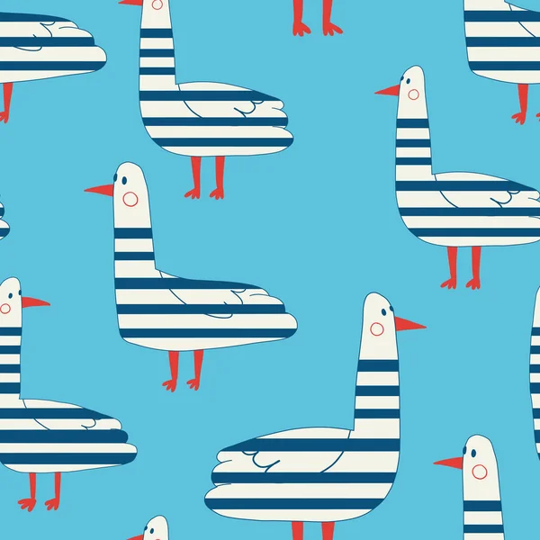 Gull Flat Vector Seamless Pattern Childish Cute Backdrop Seagull Cartoon — Stock Vector