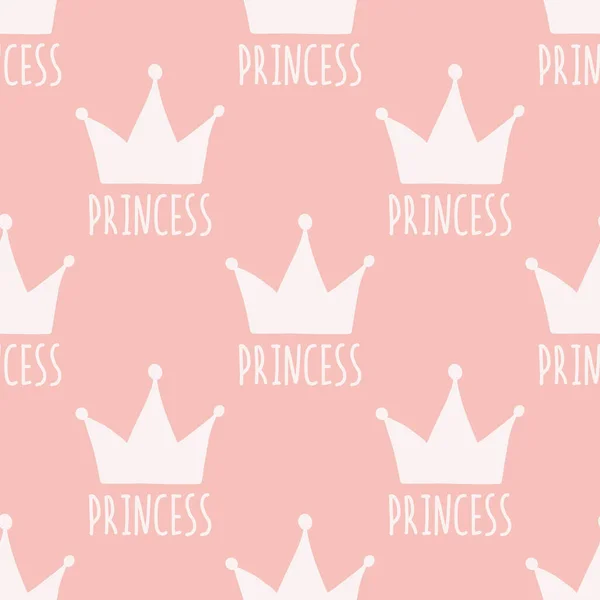 Princesse Couronne Vectoriel Motif Sans Couture Bébé Illustration Dessinée Main — Image vectorielle