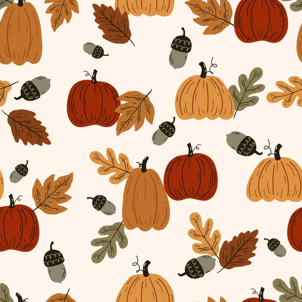 Nahtloses Herbstmuster Mit Kürbissen Und Blättern Endlos Wiederholbare Herbsterntetextur Farbige — Stockvektor