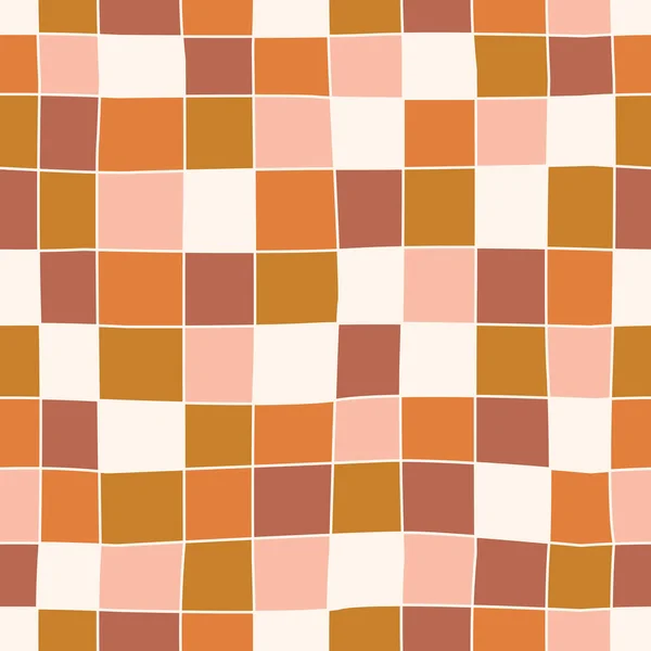 Groovy Hippie 70S Seamless Pattern Checkerboard Chessboard Mesh Waves Patterns — Stockvector