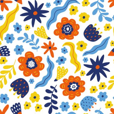 Soyut çiçeklerle kusursuz desen. Yaratıcı çiçek yüzey tasarımı. Kağıt, kapak, kumaş iç dekorasyon için vektör tasarımı.
