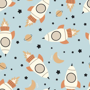 Cute seamless pattern with different rockets. Space. Spaceship. clipart