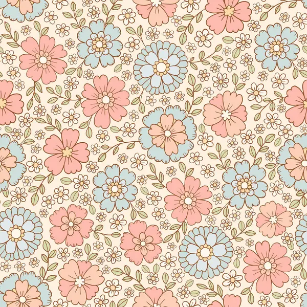 Bohemian Spring Flowers Floral Seamless Pattern Zartes Blumenmuster Bohème Stil — Stockfoto