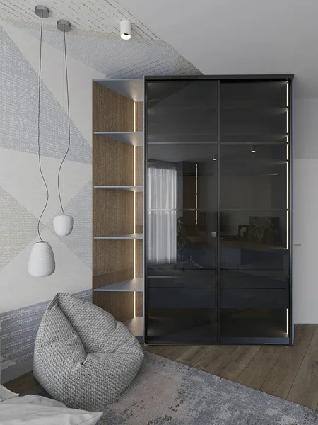 Shaded Glass Wardrobe modern contemporary minimal design interior. Home furniture. 3D render.