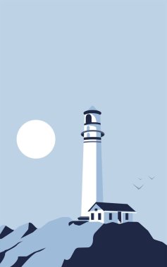 Deniz fenerinin güzel deniz manzarası retro monokrom tarzında.