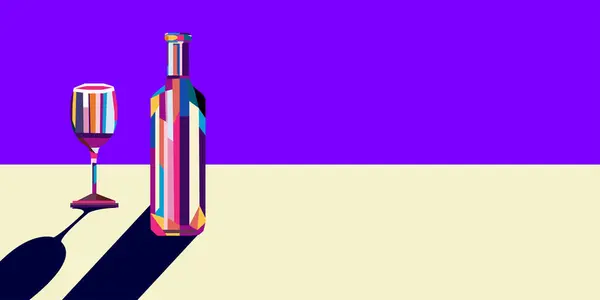 Ilustração Vetorial Colorido Garrafa Brilhante Vinho Copo Vinho Bebida Alcoólica — Vetor de Stock
