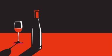 Bir şişe şarap ve bir kadeh şarabın retro stili..