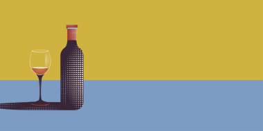 Bir şişe şarap ve bir kadeh şarabın retro stili..