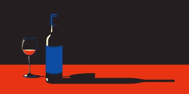 Bir şişe şarap ve bir kadeh şarabın retro stili..