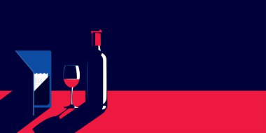 Bir şişe pahalı şarap ve bir bardak şarap. Faturanın yanında..