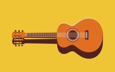 Sarı arka planda bir gitarın vektör çizimi. Renkli minimalist illüstrasyon. Müzik konsepti.