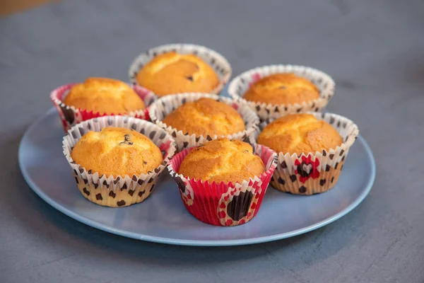 Leckere Muffins Mit Schokolade Und Sahne Auf Weißem Hintergrund — Stockfoto