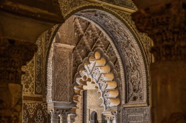 İspanya 'nın Sevilla, Endülüs kraliyet Alcazar sarayının mimari detayları