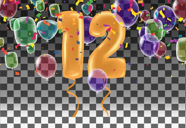 Cartão Felicitações Feliz Aniversário Número Estilo Arte Divertida Com Balões — Vetor de Stock