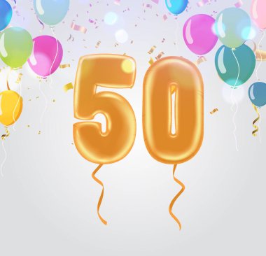 Doğum günün kutlu olsun balon partisi konfetiyle eğlenceli sanat tarzında 50 numara..