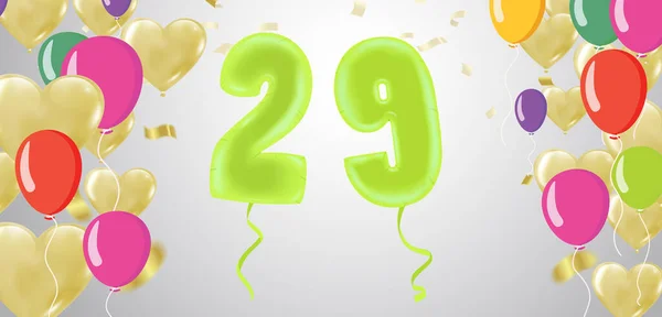 祝你生日快乐 29岁生日 艺术风格有趣 配上气球派对糖果 — 图库矢量图片
