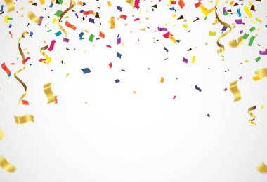 Parti veya karnaval kullanımı için arka planda renkli konfetilerin, çelenklerin ve flamaların çeşitli renk renk vektör illüstrasyonları, Elements Fun Card