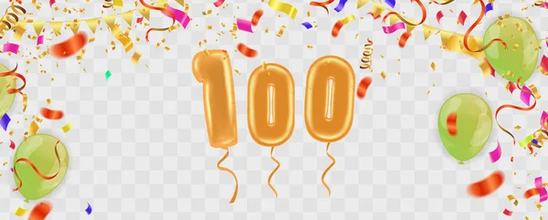 Elegant Greeting Celebration 100 Birthday Happy Birthday Congratulations Poster Balloons — Stock Vector