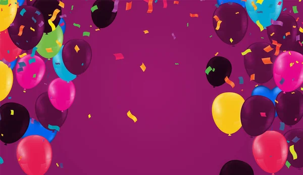 誕生日 記念日 お祝い イベントデザイン ベクトルイラスト カラフルな気球やガーランドとスタイルの夏祭りの背景 — ストックベクタ