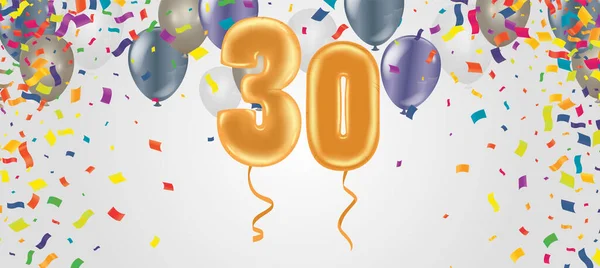 Elegante Celebração Saudação Aniversário Feliz Aniversário Parabéns Cartaz Números Balões — Vetor de Stock