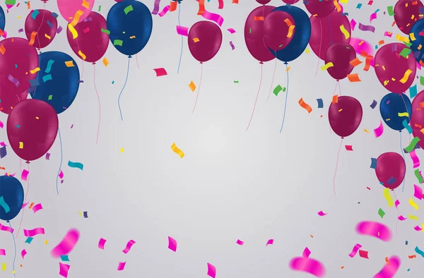 Desenho Vetorial Tipografia Feliz Modelo Para Celebração Aniversário Folhas Confete — Vetor de Stock