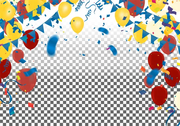 真实的气球背景为派对新年快乐海报2023 氦气气球带 闪亮明亮的气球 意大利面和背景 矢量说明 — 图库矢量图片