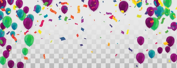 快乐的排版矢量设计 生日庆祝模板 意大利面和闪闪发光的气球 — 图库矢量图片