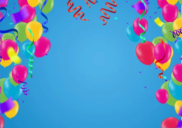 Felice Disegno Vettoriale Tipografia Modello Celebrazione Del Compleanno Coriandoli Palloncini — Vettoriale Stock