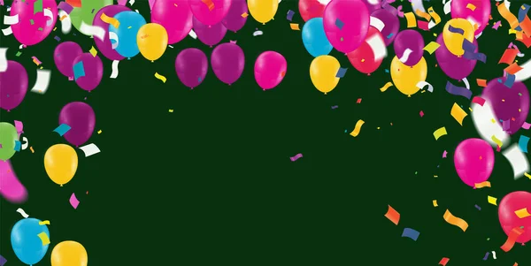 幸せなタイポグラフィベクトルデザイン 誕生日のお祝いのテンプレート ホイルのコンフェッティとキラキラの風船 — ストックベクタ
