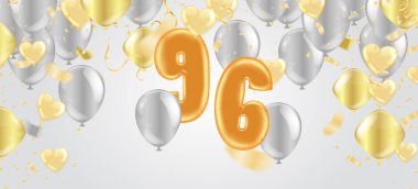  Doğum günün kutlu olsun, tebrikler poster. Köpüklü konfetiyle balon numaraları. Vektör