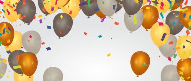 Parti İçin Uçan Doğum Günü Balonları ve Arka planda İzole Edilmiş İleti İçin Alanlı Kutlamalar