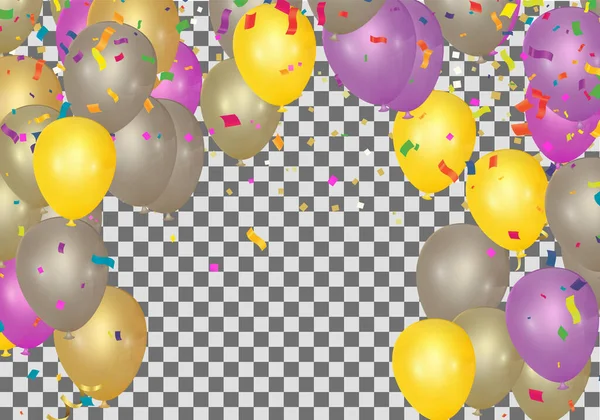 Parti İçin Uçan Doğum Günü Balonları ve Arka planda İzole Edilmiş İleti İçin Alanlı Kutlamalar