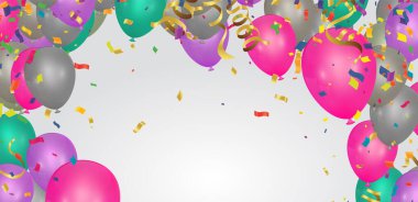 Parti İçin Uçan Doğum Günü Balonları ve Arka planda İzole Edilmiş İleti İçin Alanlı Kutlamalar