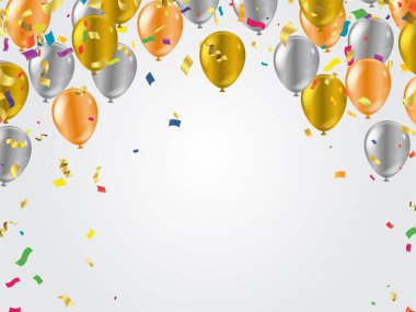 Parti İçin Uçan Doğum Günü Balonları ve Arka planda İzole Edilmiş İleti İçin Alanlı Kutlamalar