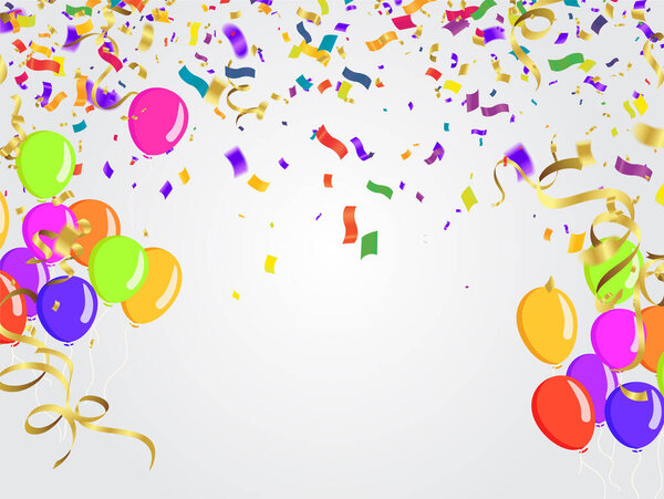 Color Glossy Happy Birthday Balloons Banner Vector Illustration of Colorful